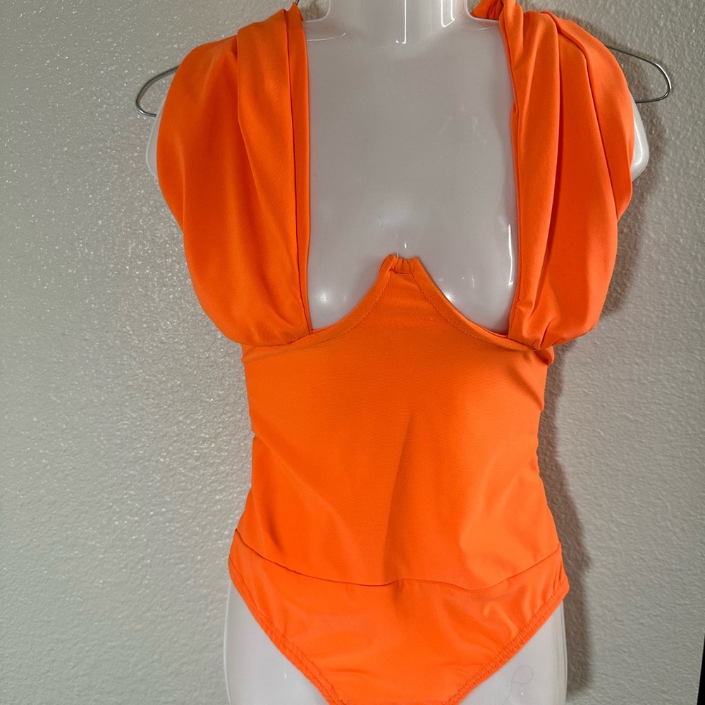 Vibrant Orange Plunge Bodysuit - Size M